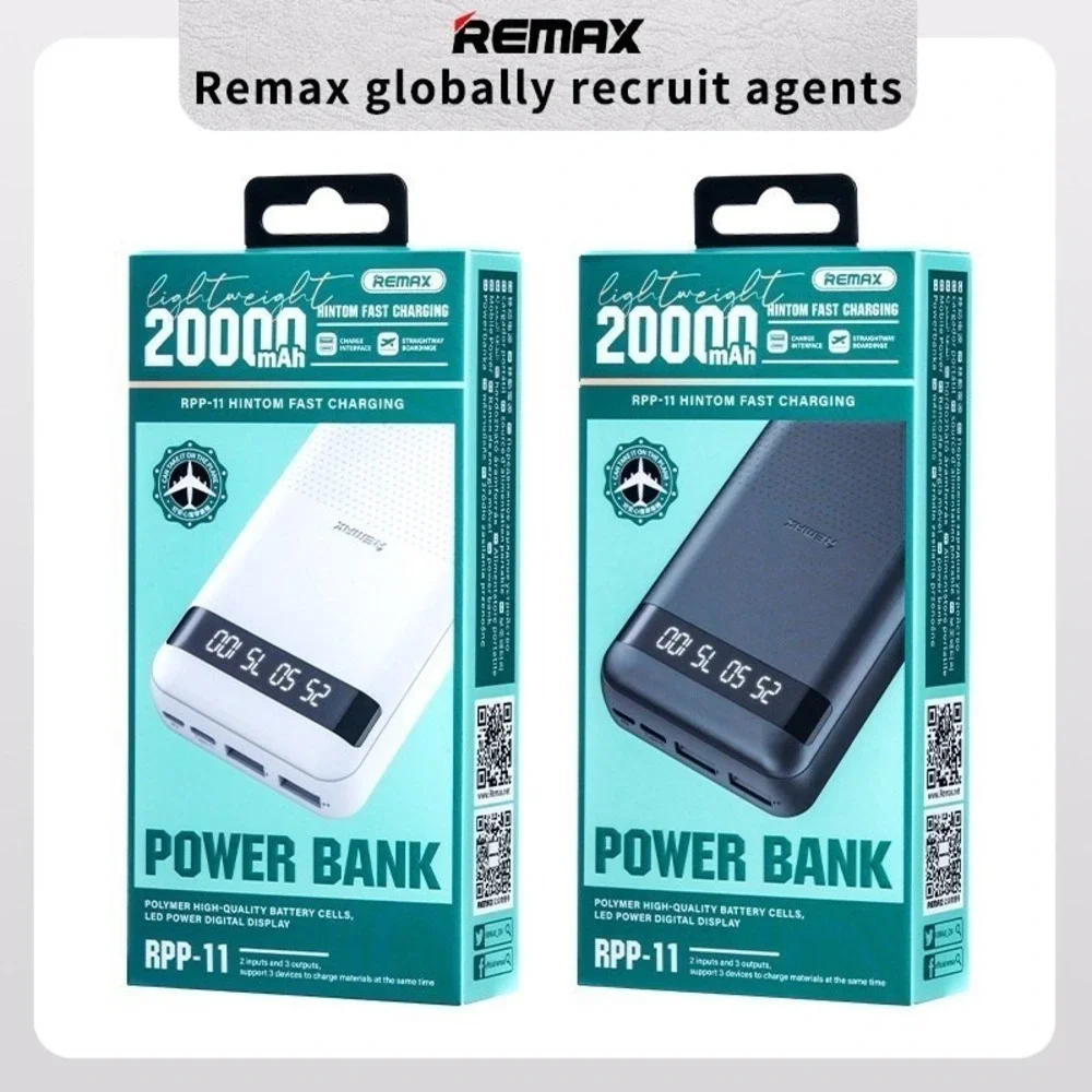 20000mAh Power Bank Portable Charger Remax RPP-11 Fast Charging LED White